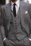 Men Grey Winter Suits Tweed Suit 3 Piece Wedding Suits Sainly