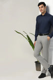 Men Office Outfit Dark Blue Shirt with Grey Pants Sainly