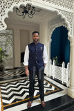 Navy Blue Men’s Nehru Jacket – Traditional Wedding Outfit
