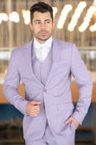 Men Three Piece Suit Light Purple Wedding Slim Elegant Suit Sainly.
