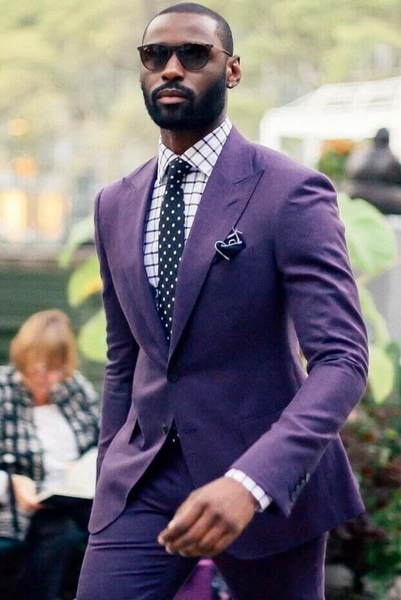 Men's Dark Purple Solid One Button Three-piece Suit main image 0