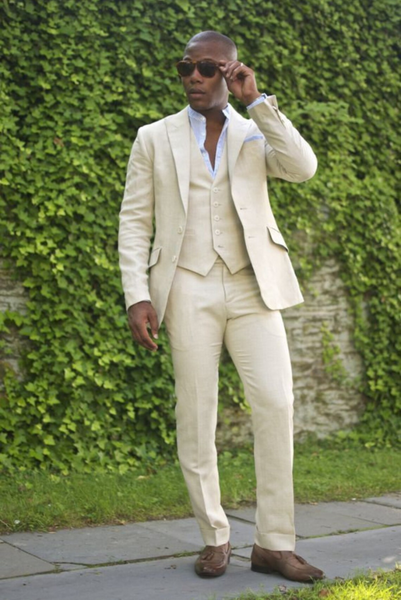 Mens Beige Plaid 3-Piece Suit – Modern Slim Fit Check Suit main image 0