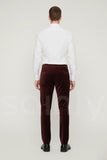 Men’s Wine Velvet Pants Wedding and Party Occasions (Full Back)