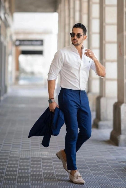 Blue Pent White Shirt For Men Attractive Stylish Look– SAINLY
