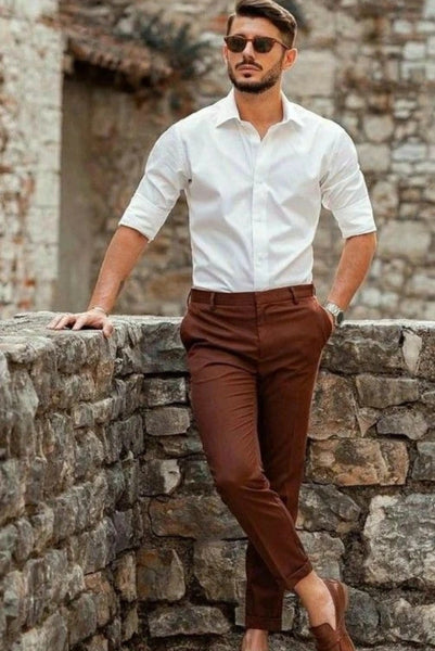Men's White Shirt & Brown Pant with Formal Look