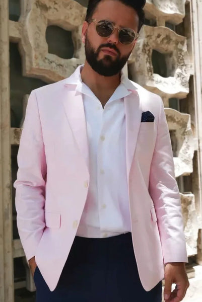 Mens Easter Suit - Jacket and Pants in Summer Color Pink Pinstripe Modern Fit Light Weight