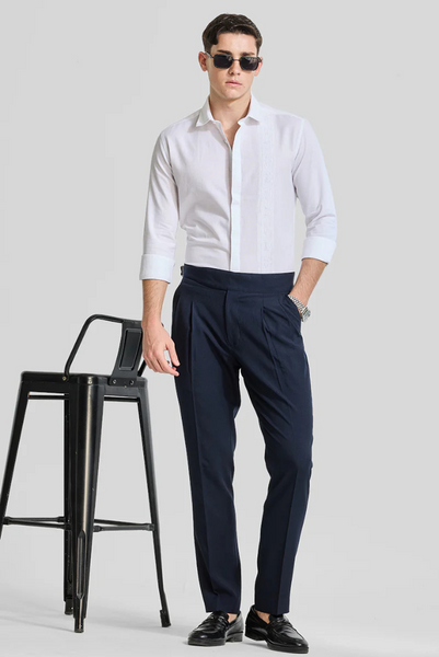 Men's Navy Blue Korean Slim Fit Trousers