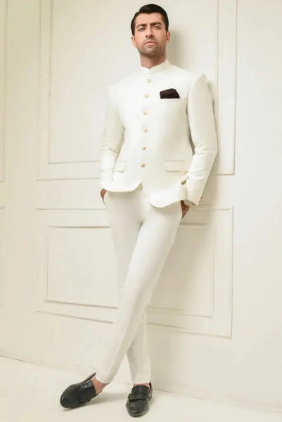 Groom White Suede Suit Men Off White Jodhpuri Suit Indian Wedding