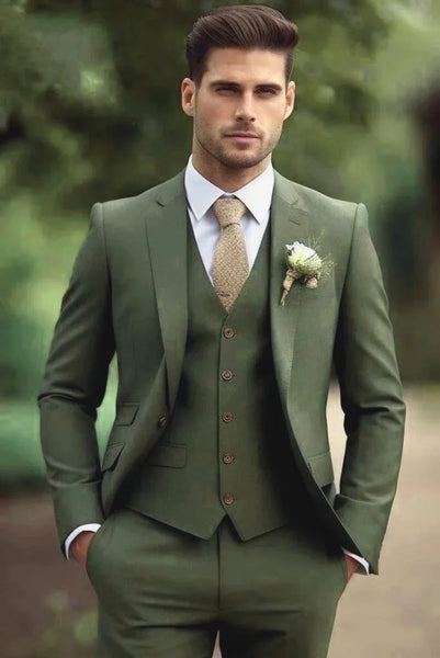 Green Suit For Latest Three Piece Coat Pant Design Men Green Suit