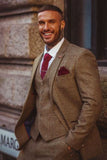 Men Brown Winter Suit | Tweed 3 Piece Suit | Wedding Suit | Sainly