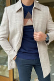 Men Overcoat Winter Casual Vintage Beige Jacket Tweed Coat Sainly