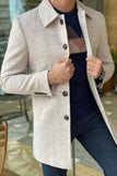 Men Overcoat Winter Casual Vintage Beige Jacket Tweed Coat Sainly