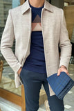 Men Overcoat Winter Casual Vintage Beige Jacket Tweed Coat Sainly