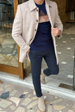 Men Overcoat Winter Casual Vintage Beige Jacket Tweed Coat Sainly