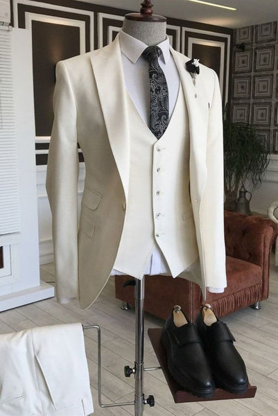 EXTRA FINE Soid All White Suit For Men  3PC VESTED Suits For Men main image 0