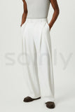 Men’s White Draped Pants with Pleats