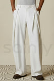 Men’s White Draped Pleated Trousers (Front)