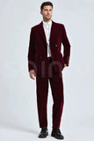 Men’s wine velvet double breasted 2 piece suit for weddings