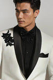 Men Off White Tuxedo Embroidered Suits