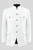 Men's White Pocket Design Jodhpuri Suit