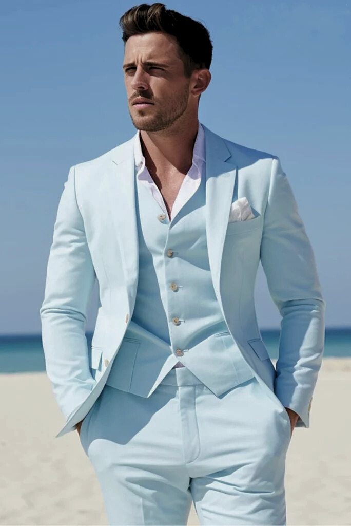Men's Classic Three Piece Suit Premium Formal Wedding Suit Baby Blue Stylish Party Wear Dinner suit Bespoke
