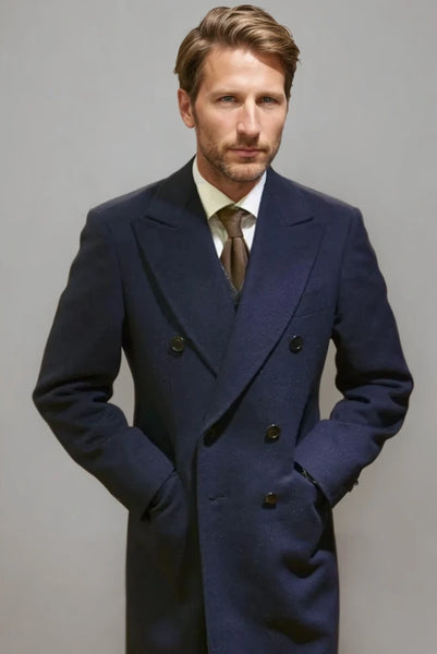 Men's Full Length Overcoat Navy Blue Wool Double Breasted Overcoat main image 1