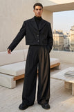 Black oversized cropped blazer and wide leg pants set (Side)
