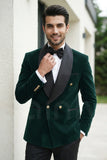 Emerald green double breasted tuxedo blazer(Front)