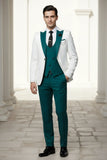 Custom tailored white contrast wedding suit for men (Side)