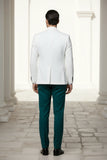White suit with teal blue waistcoat wedding outfit (Back)