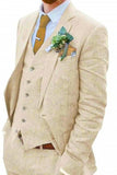 Men linen beige suit | beach wedding suit | 3 Piece Suit | Sainly