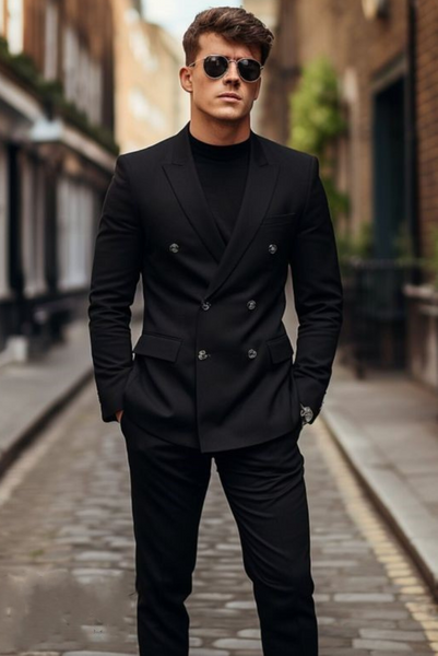 Mens 3 Piece Double Breasted Black Suit main image 0