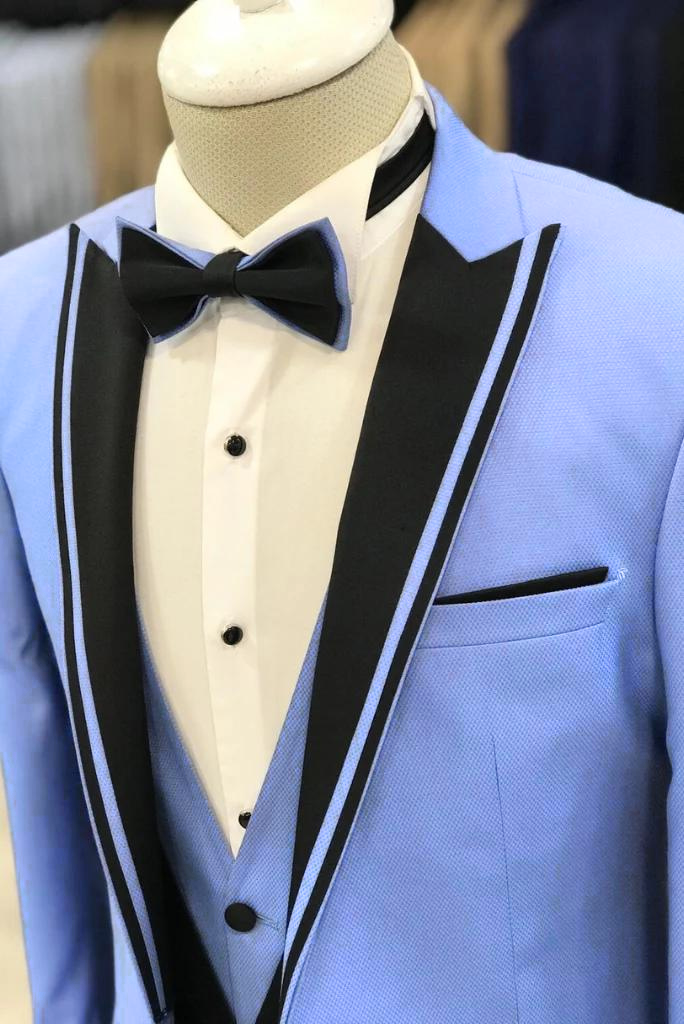 Men Sky Blue Tuxedo Suit Wedding Suit Slim Fit Suit Groomsmen Wear Bespoke Suit 3 Piece Men Suit