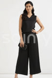 Black women’s sleeveless top and wide leg pants set(Front)