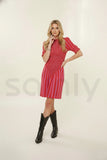 Pink and red striped smocked mini dress for women
