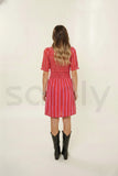 "Comfortable and fashionable striped smocked dress for women (Back)