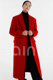 Women’s Red Tweed Overcoat Long Double-Breasted Winter Coat Front