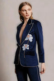 Women Blue Velvet Embroidery Suit