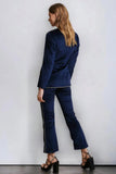 Women Blue Velvet Embroidery Suit