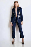 Women Blue Velvet Embroidery Suit
