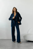 Women Navy Blue Double Breasted 3 Piece suit