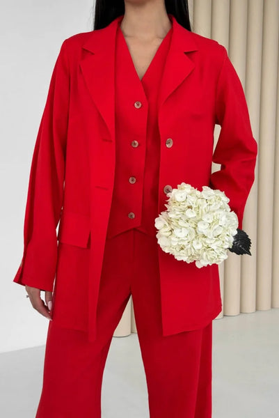 Women Red Three Piece Suit for Office and Events, Classic Red Outfit for Wedding 44 / 40