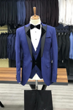 Men 3 Piece Suit Blue Wedding Tuxedo Suit Fit Peak Lapel Wear SAINLY