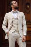Men Wedding Suit Beige 3 Piece Suit Elegant Slim Fit Suits SAINLY