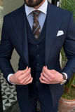 Men 3 Piece Suit Navy Blue Elegant Clothing Wedding Suit SAINLY