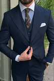 Men 3 Piece Suit Navy Blue Elegant Clothing Wedding Suit SAINLY
