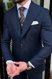 Men 3 Piece Suit Navy Blue Elegant Clothing Wedding Suit SAINLY