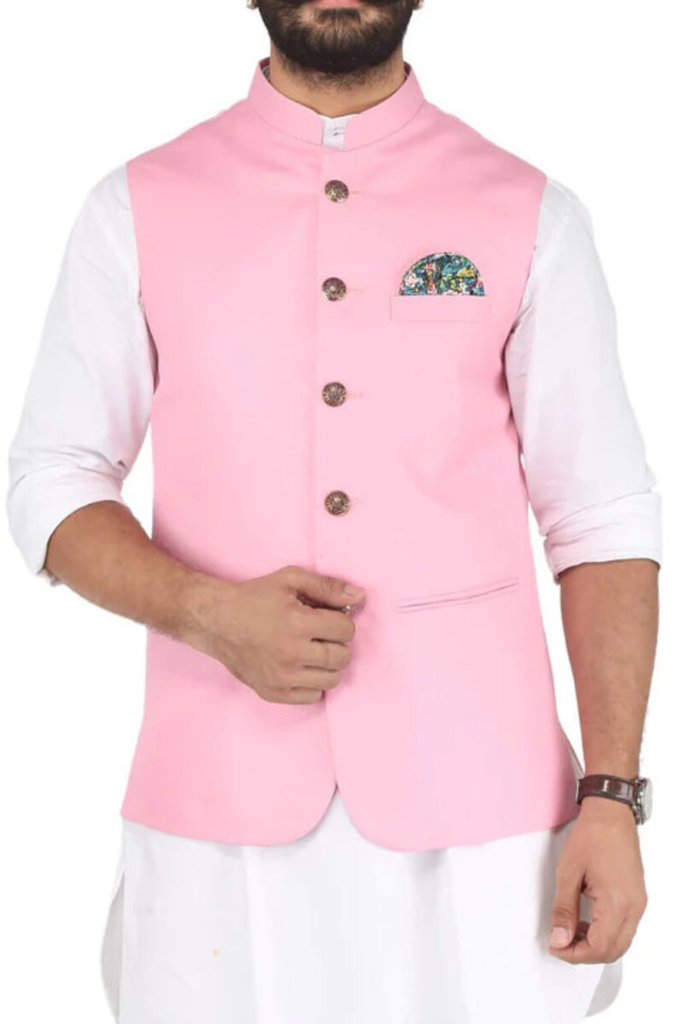Men Nehru Jacket Pink Indian Festival Wear Modi Jacket Wedding Sainly