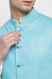 Men Sky Blue Nehru Jacket Formal Wedding Jacket Diwali Jacket Sainly
