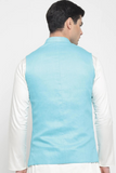 Men Sky Blue Nehru Jacket Formal Wedding Jacket Diwali Jacket Sainly